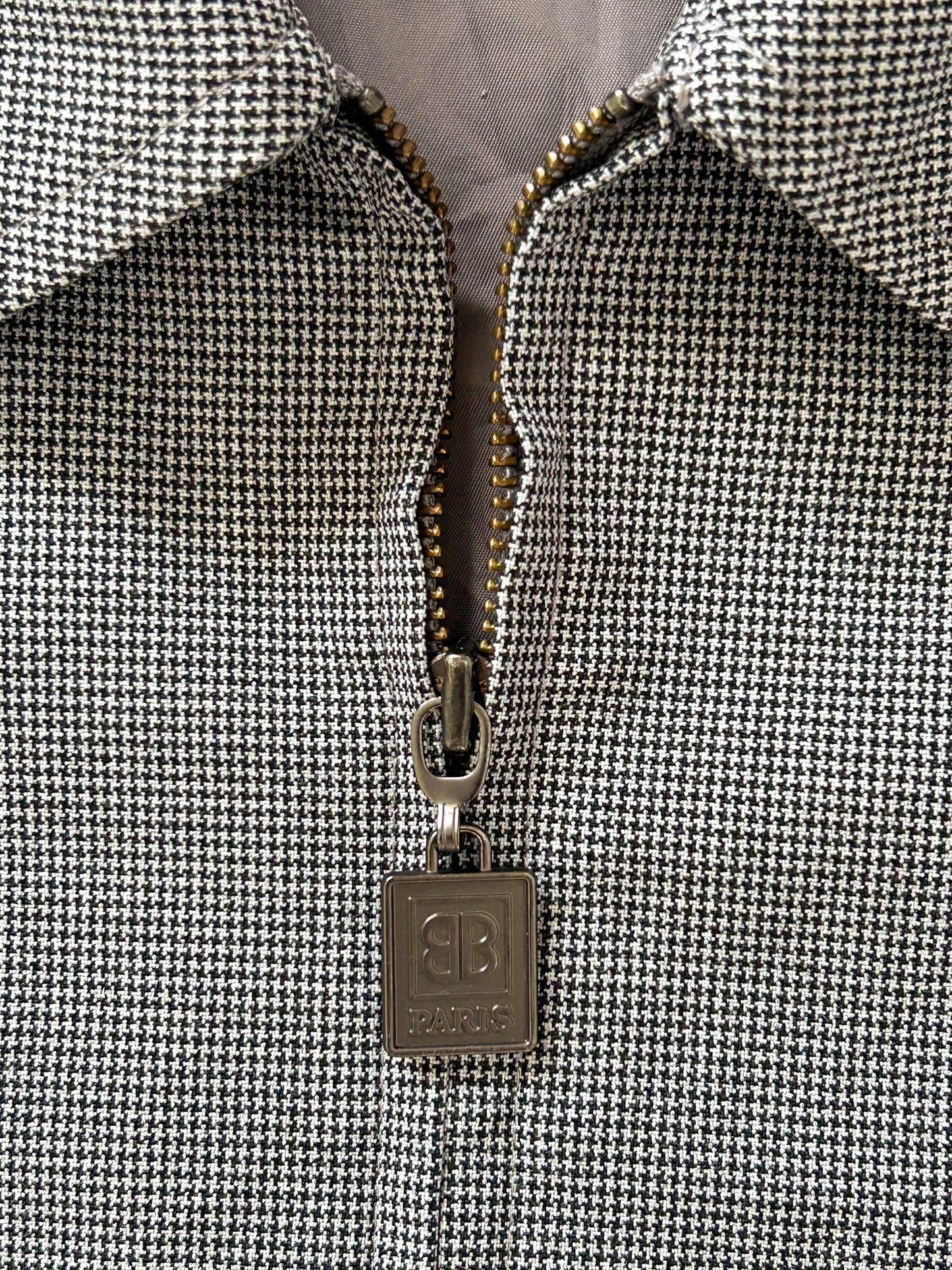 Vintage Balenciaga Paris Zip Jacket – Houndstooth Check, Embroidered Logo, Designer Streetwear, Size-Medium