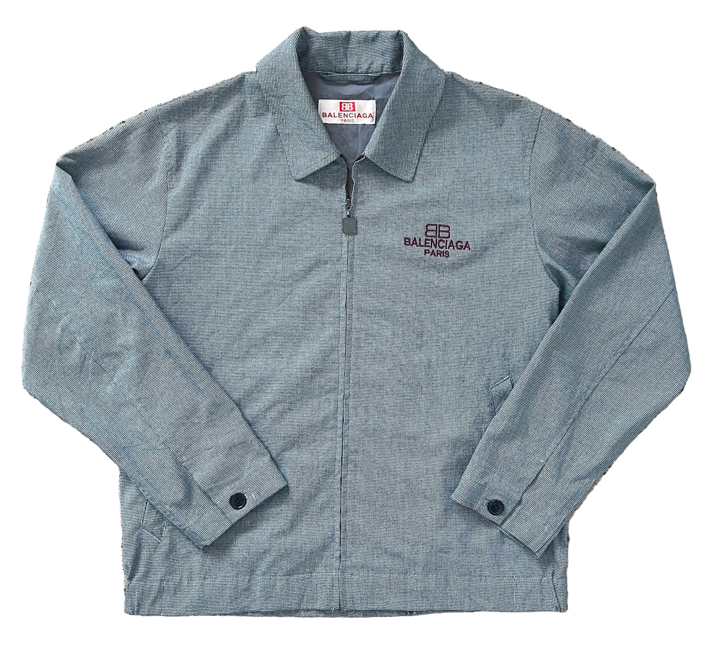 Vintage Balenciaga Paris Zip Jacket – Houndstooth Check, Embroidered Logo, Designer Streetwear, Size-Medium