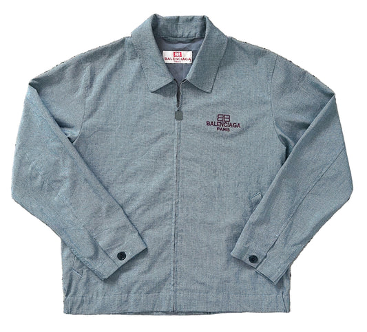 Vintage Balenciaga Paris Zip Jacket – Houndstooth Check, Embroidered Logo, Designer Streetwear, Size-Medium