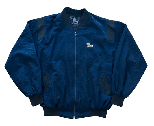 Vintage Burberrys Bomber Jacket Made in England – 90s Burberry Knight Logo Navy Blue Collectible Streetwear,