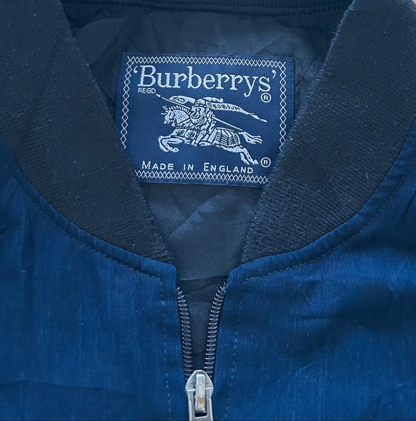 Vintage Burberrys Bomber Jacket Made in England – 90s Burberry Knight Logo Navy Blue Collectible Streetwear,