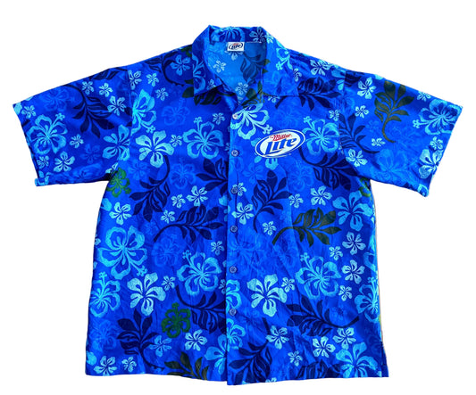 Vintage Miller Lite Blue Hawaiian Shirt, Large