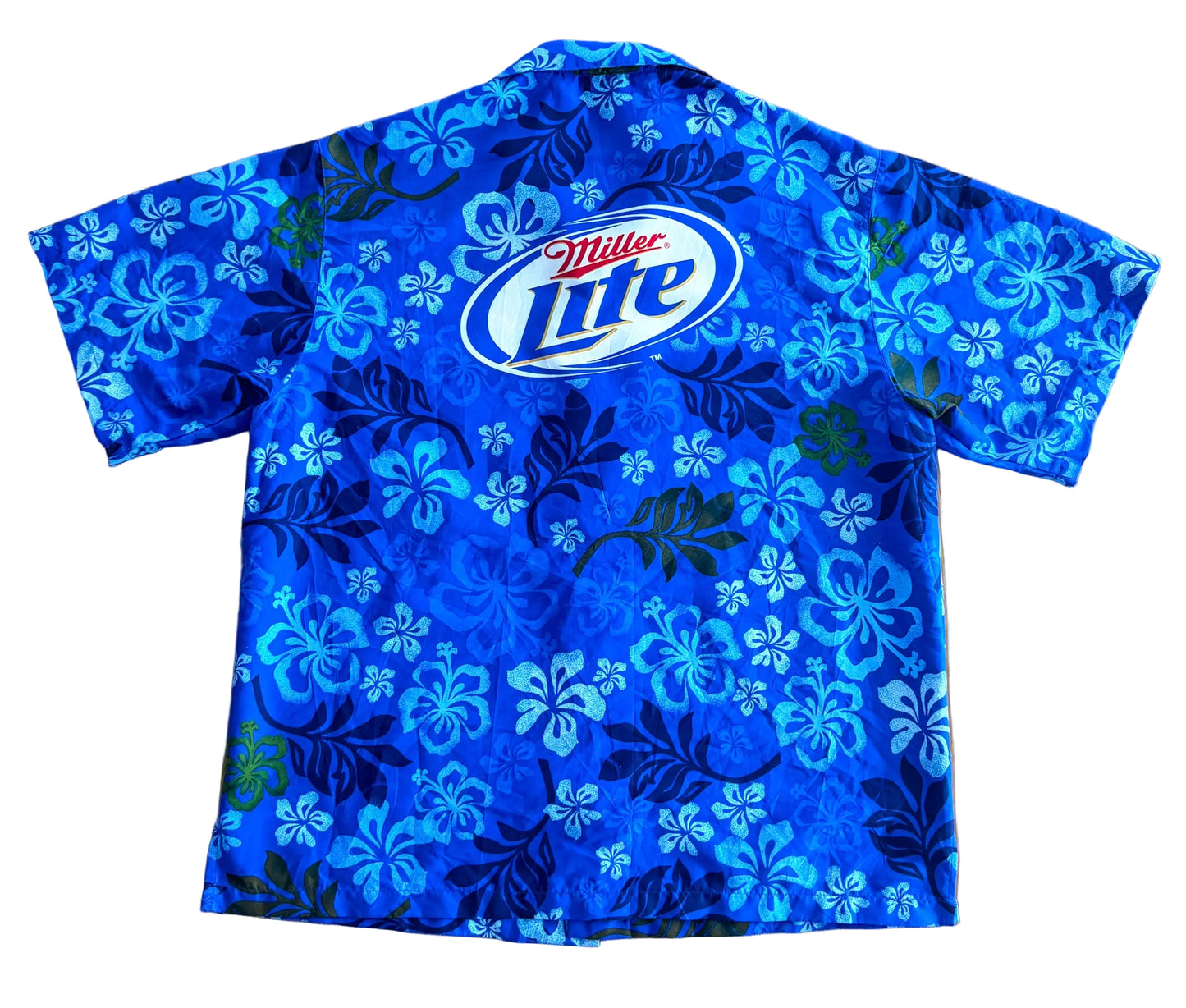 Vintage Miller Lite Blue Hawaiian Shirt, Large