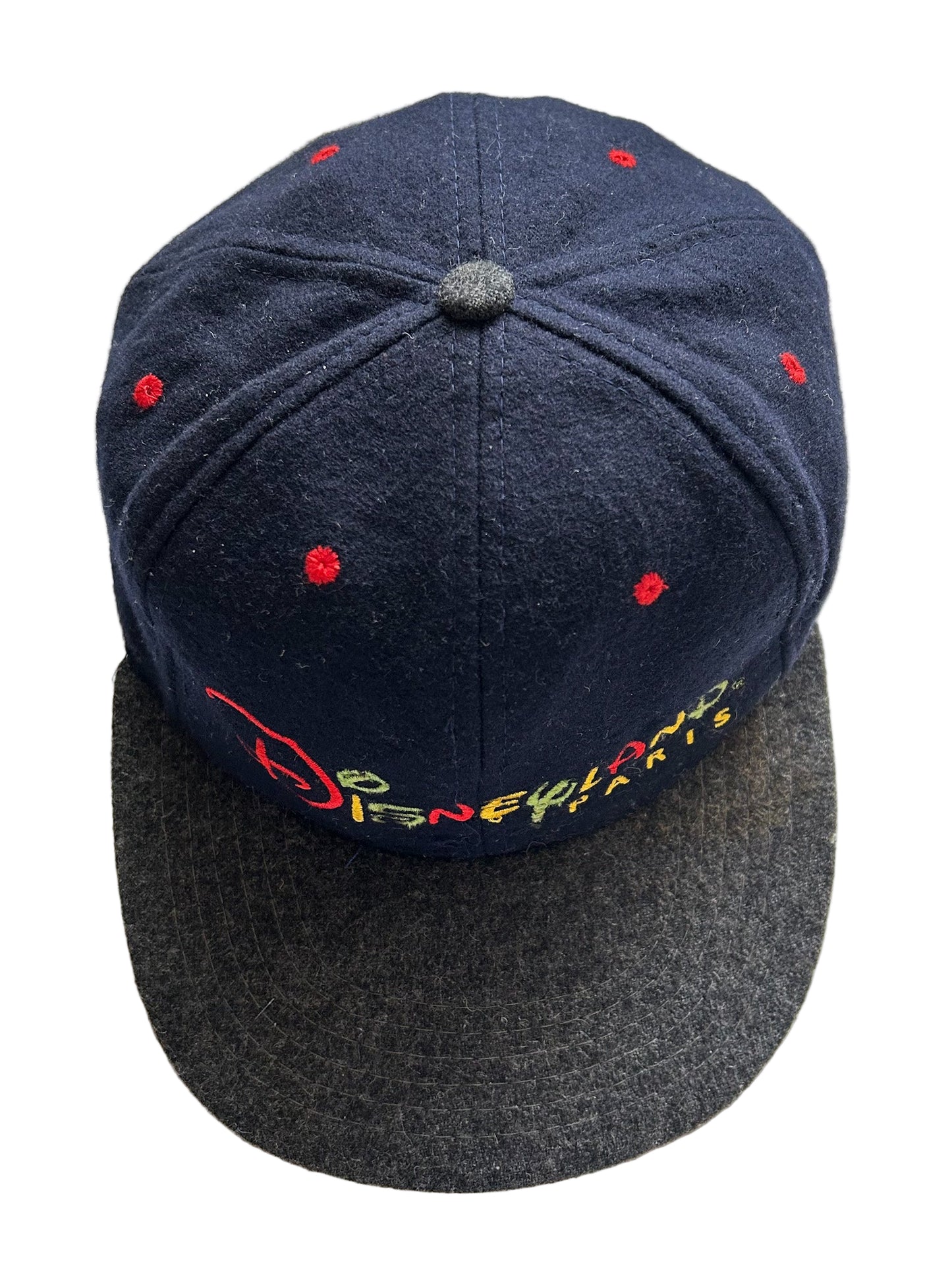 Vintage Disneyland Paris Cap 90s Disney Embroidered Logo Hat – Black Wool with Grey Brim Adjustable Snapback