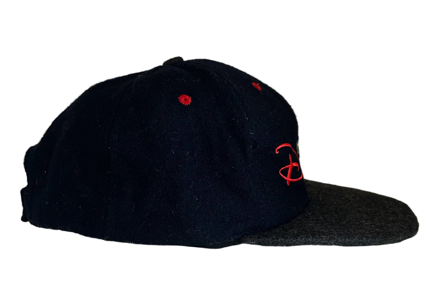 Vintage Disneyland Paris Cap 90s Disney Embroidered Logo Hat – Black Wool with Grey Brim Adjustable Snapback