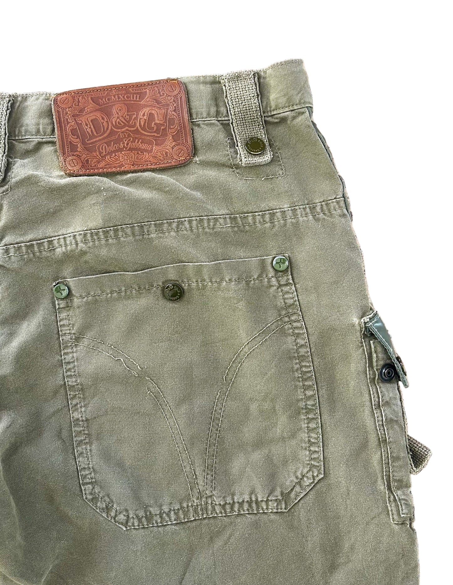 Vintage D&G Dolce & Gabbana Green Cargo Pants – Y2K Military Utility Designer Streetwear Trousers 38 Waist