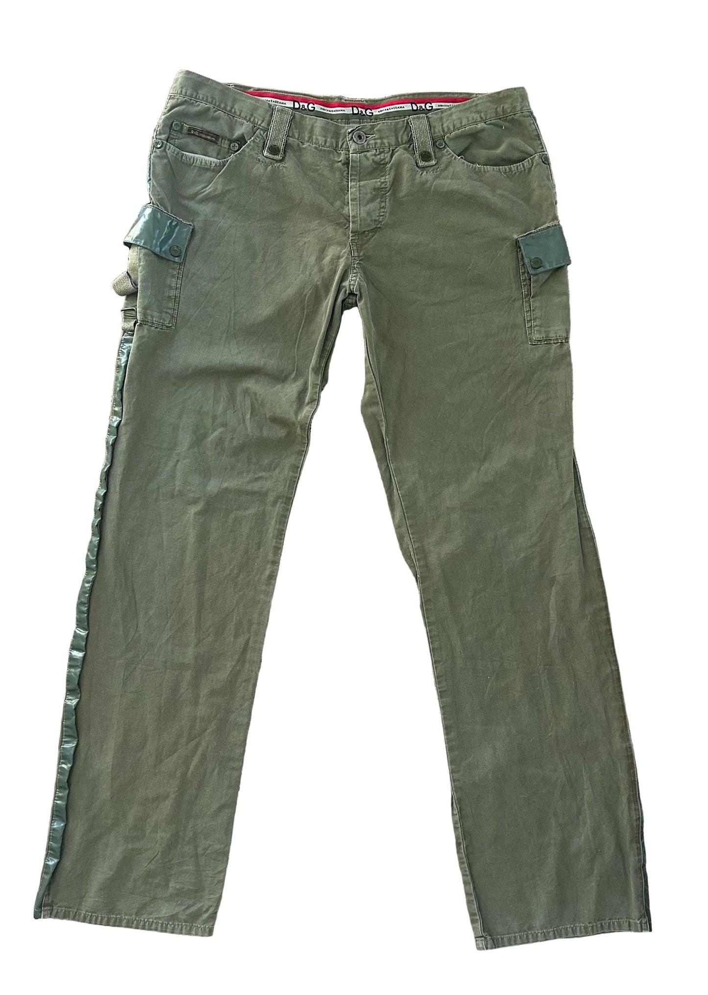 Vintage D&G Dolce & Gabbana Green Cargo Pants – Y2K Military Utility Designer Streetwear Trousers 38 Waist