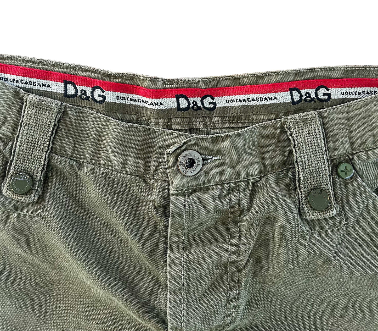 Vintage D&G Dolce & Gabbana Green Cargo Pants – Y2K Military Utility Designer Streetwear Trousers 38 Waist
