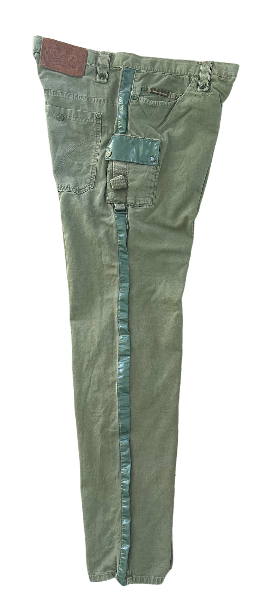 Vintage D&G Dolce & Gabbana Green Cargo Pants – Y2K Military Utility Designer Streetwear Trousers 38 Waist