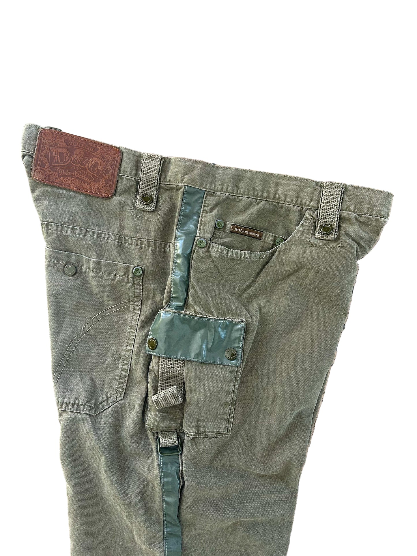 Vintage D&G Dolce & Gabbana Green Cargo Pants – Y2K Military Utility Designer Streetwear Trousers 38 Waist