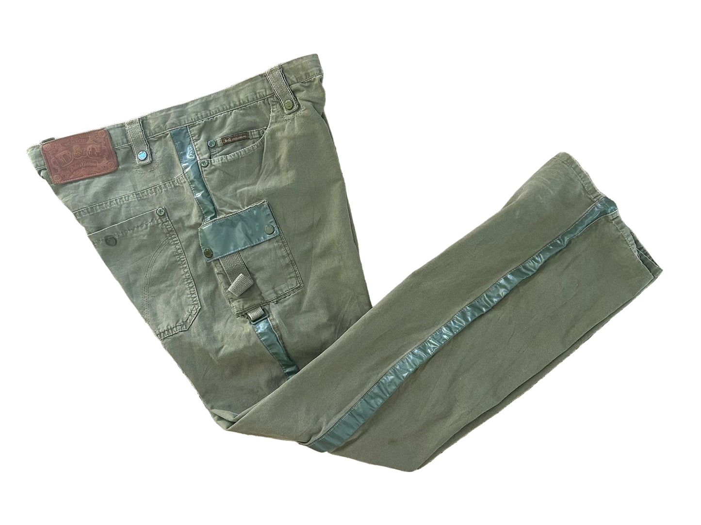 Vintage D&G Dolce & Gabbana Green Cargo Pants – Y2K Military Utility Designer Streetwear Trousers 38 Waist