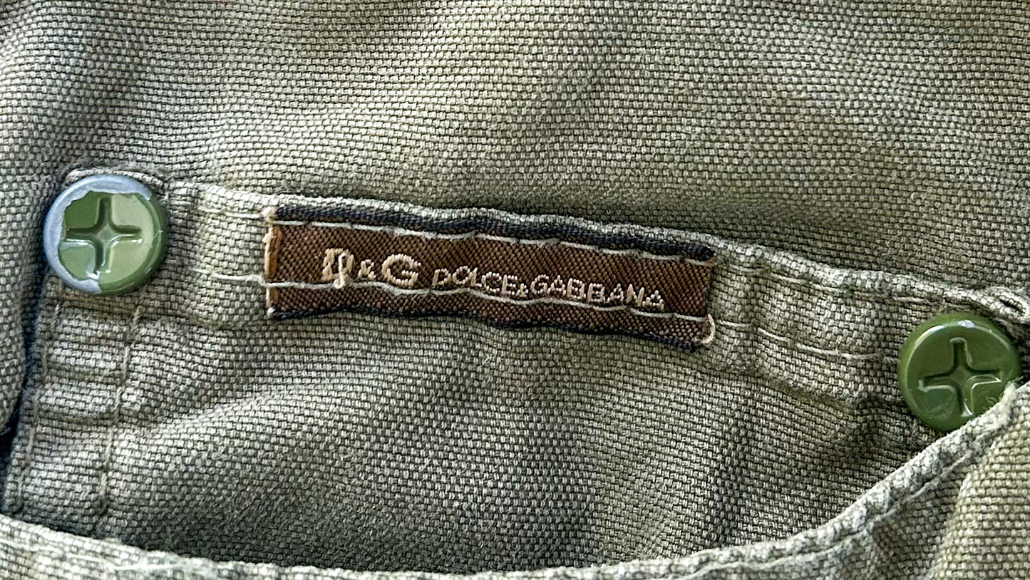 Vintage D&G Dolce & Gabbana Green Cargo Pants – Y2K Military Utility Designer Streetwear Trousers 38 Waist