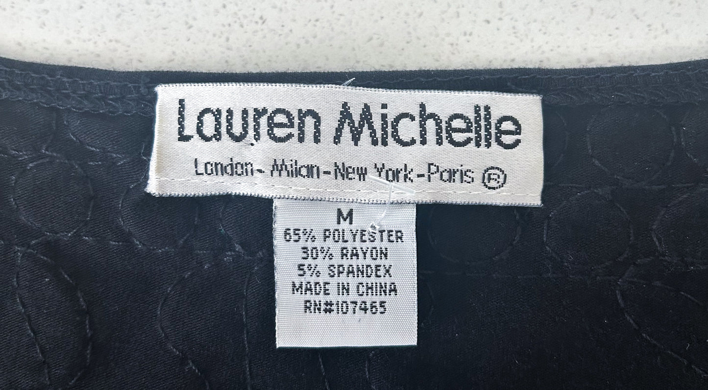 Vintage Lauren Michelle Black Gold Embroidered Sequin Top | 90s Y2K Evening Blouse Medium