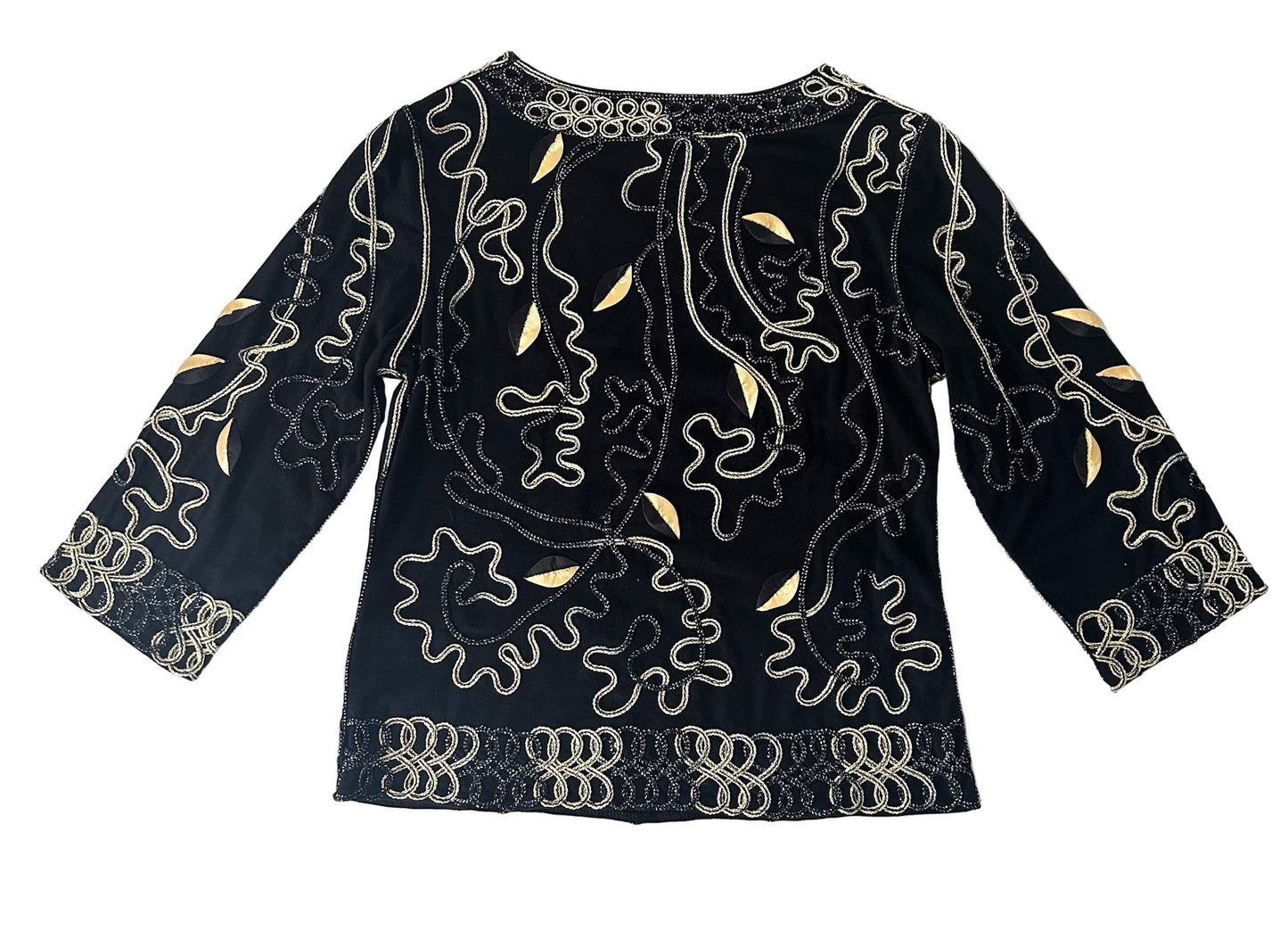 Vintage Lauren Michelle Black Gold Embroidered Sequin Top | 90s Y2K Evening Blouse Medium