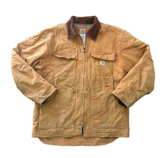 Vintage Carhartt Detroit Chore Jacket – Brown Duck Canvas, Blanket Lined Workwear Coat – Distressed Utility Jacket XL