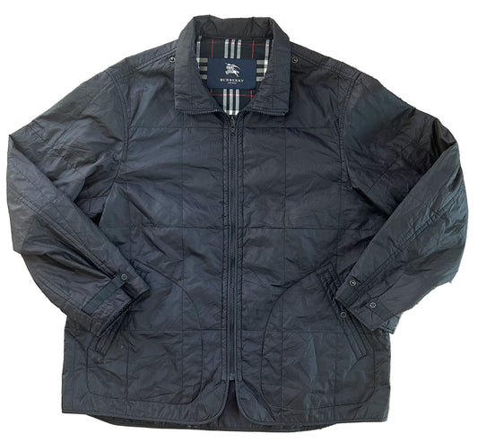 Burberry London Black Quilted Jacket – Vintage Nova Check Lining Lightweight Zip Up Coat Medium