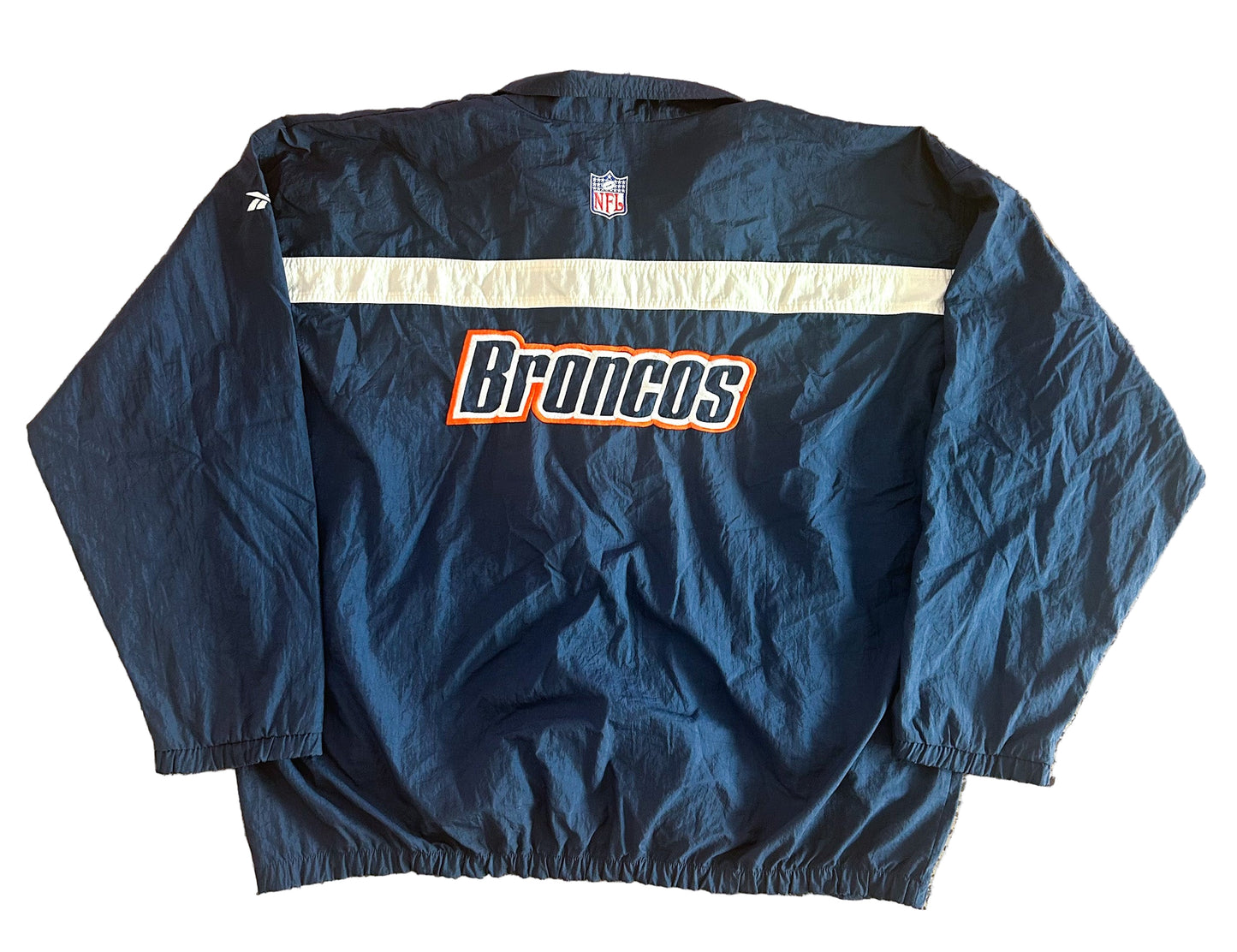 Vintage 90s Denver Broncos Reebok NFL Pro Line Windbreaker Jacket – Navy & White – Retro NFL Streetwear, Size -2XL