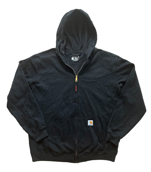 Vintage Carhartt DPR Construction Black Zip Hoodie – Workwear Graphic Hooded Sweatshirt, Size - Large