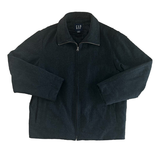 Vintage GAP Wool Blend Jacket 90s Y2K Black Zip-Up Quilted Lined Coat – Minimalist Streetwear Outerwear, Size-Small