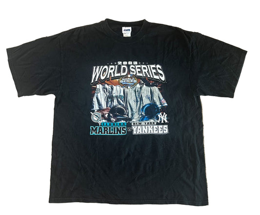 Vintage 2003 MLB World Series T-Shirt Florida Marlins vs New York Yankees Black ESA Tag, Size-XL