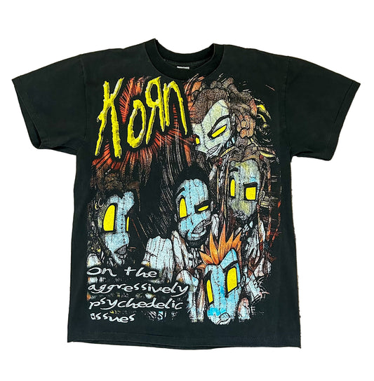 Vintage Korn T-Shirt – Rare Nu Metal Band Tee Aggressively Psychedelic Issues Double-Sided Graphic, Resurrection Label, Size-Large