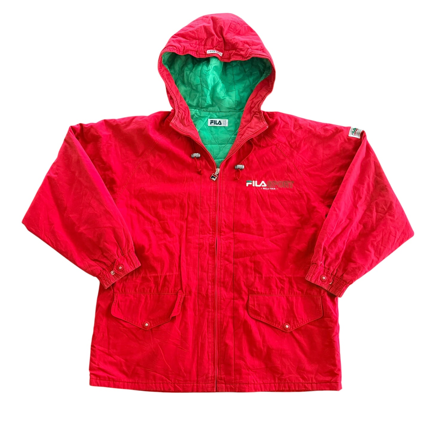 Vintage 1990s Fila Sport Hooded Jacket Red Green Italia Jacket, Large
