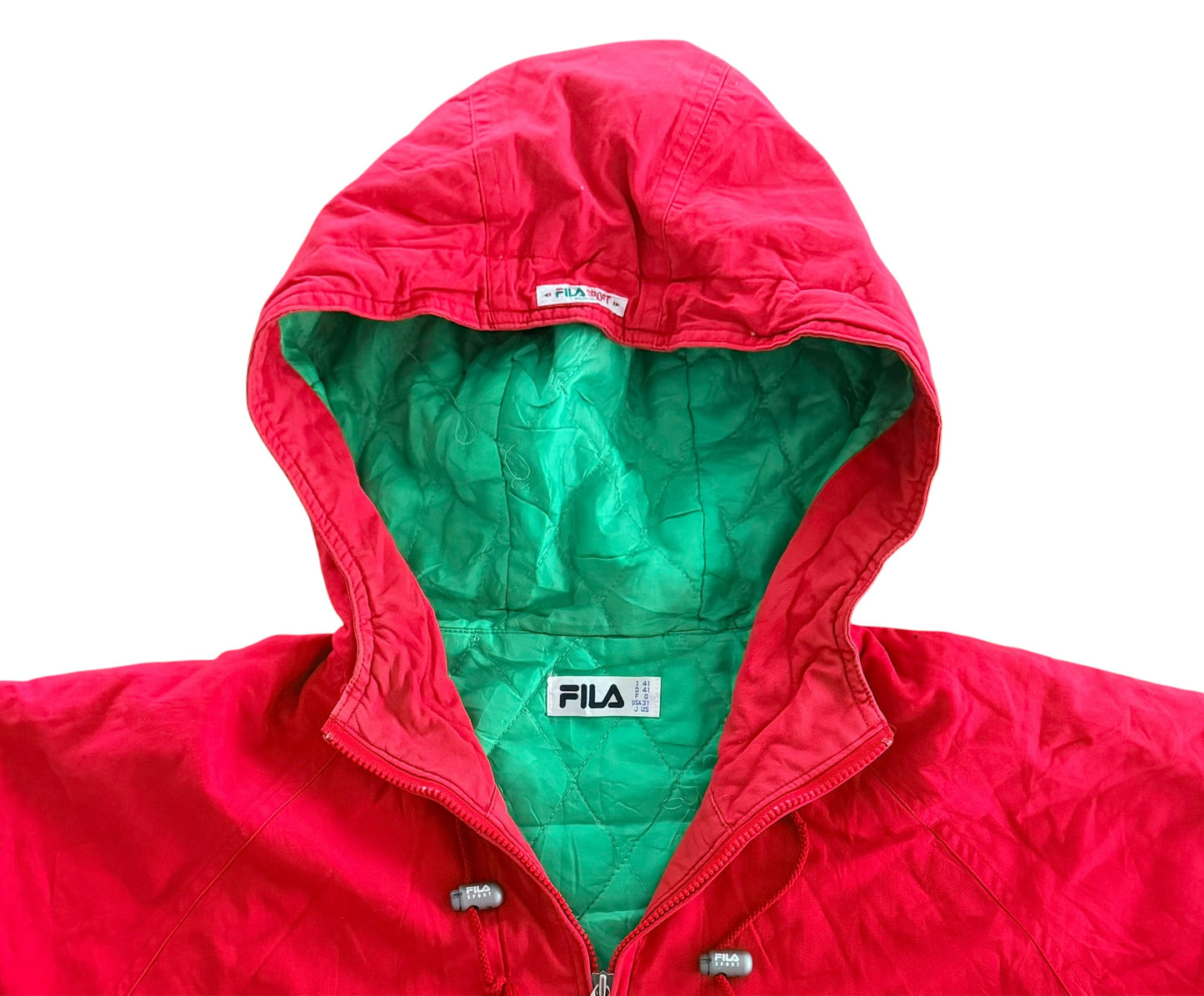 Vintage 1990s Fila Sport Hooded Jacket Red Green Italia Jacket, Large