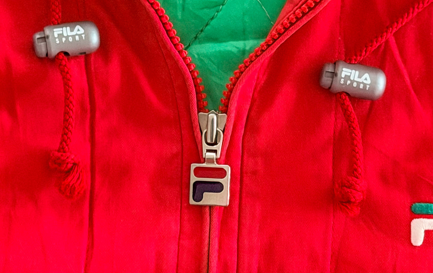 Vintage 1990s Fila Sport Hooded Jacket Red Green Italia Jacket, Large