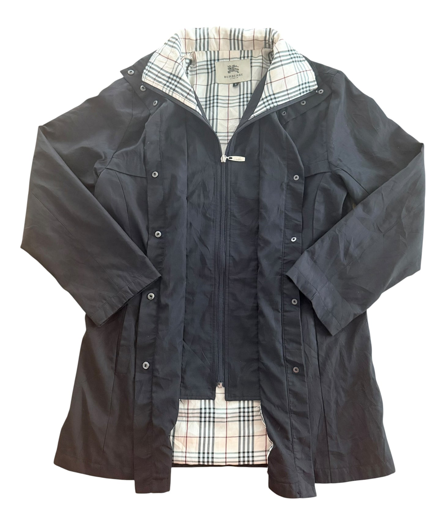 Burberry London Women’s Mac Style Nova Check Lined Coat Jacket, Medium