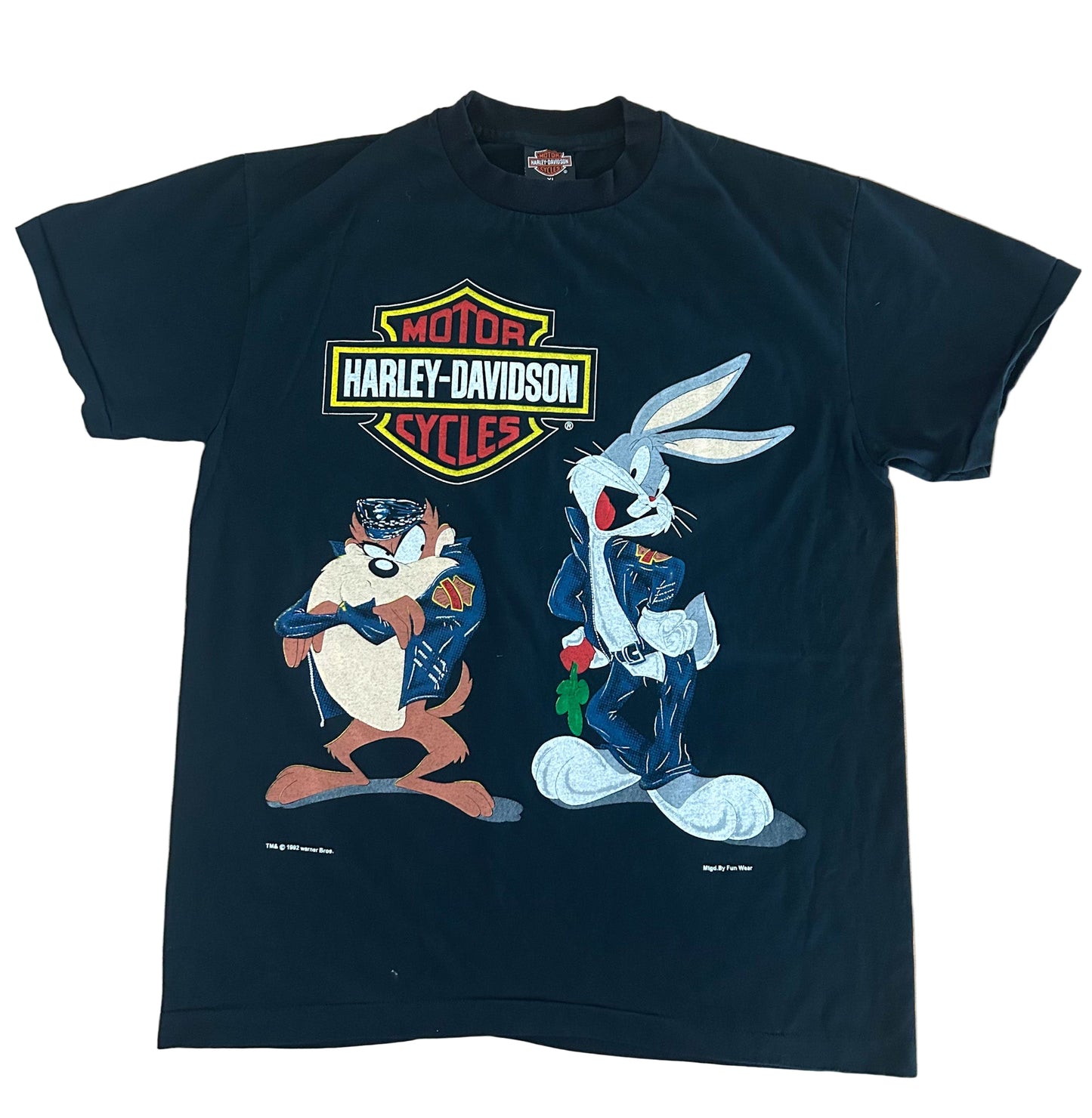 Harley-Davidson Looney Tunes T-Shirt – Bugs Bunny & Taz Biker Tee Black Single Stitch Warner Bros, Size - XL