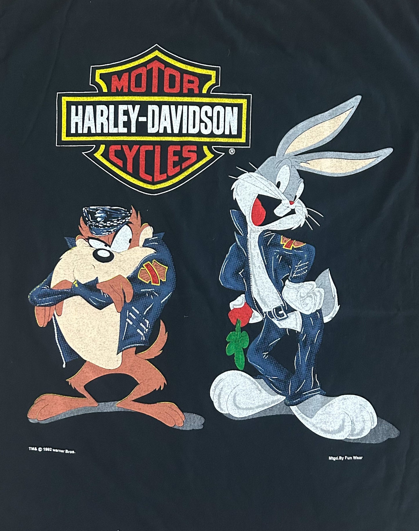 Harley-Davidson Looney Tunes T-Shirt – Bugs Bunny & Taz Biker Tee Black Single Stitch Warner Bros, Size - XL