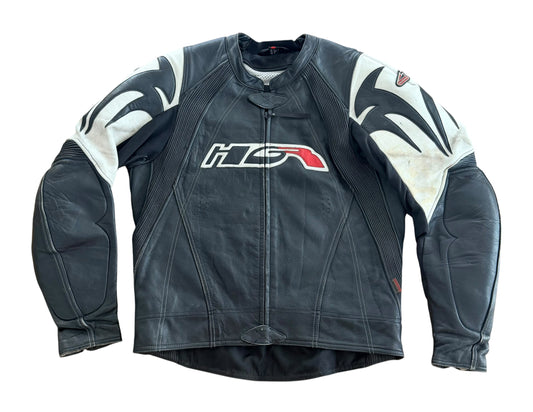 Vintage Hein Gericke Black and White Leather Motorcycle Cafe Racer Jacket, Large
