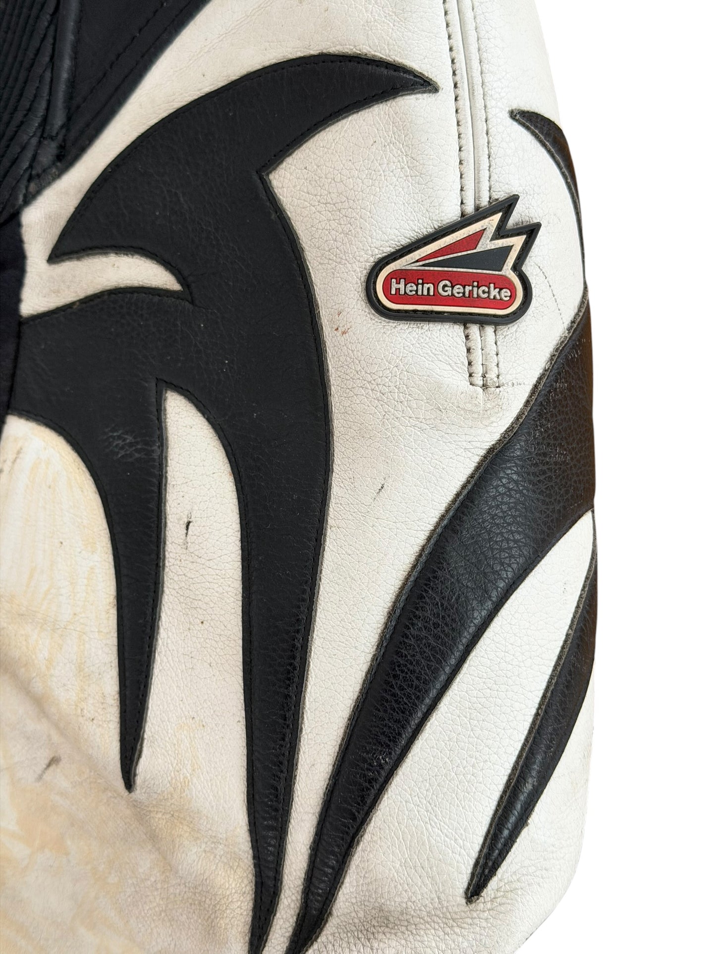Vintage Hein Gericke Black and White Leather Motorcycle Cafe Racer Jacket, Large