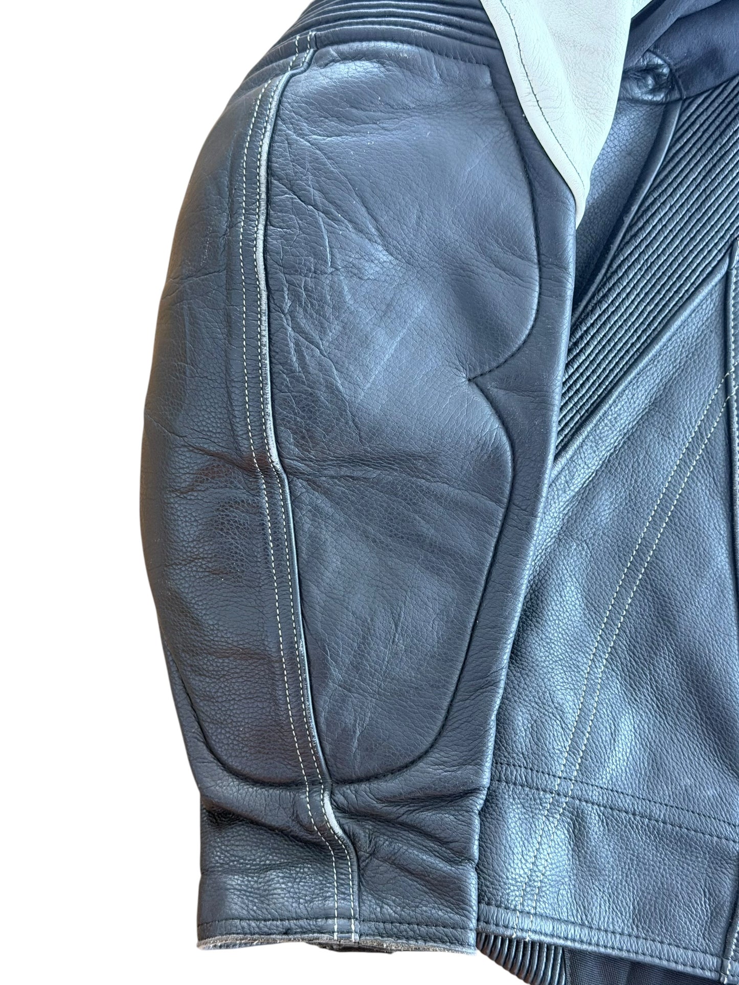Vintage Hein Gericke Black and White Leather Motorcycle Cafe Racer Jacket, Large
