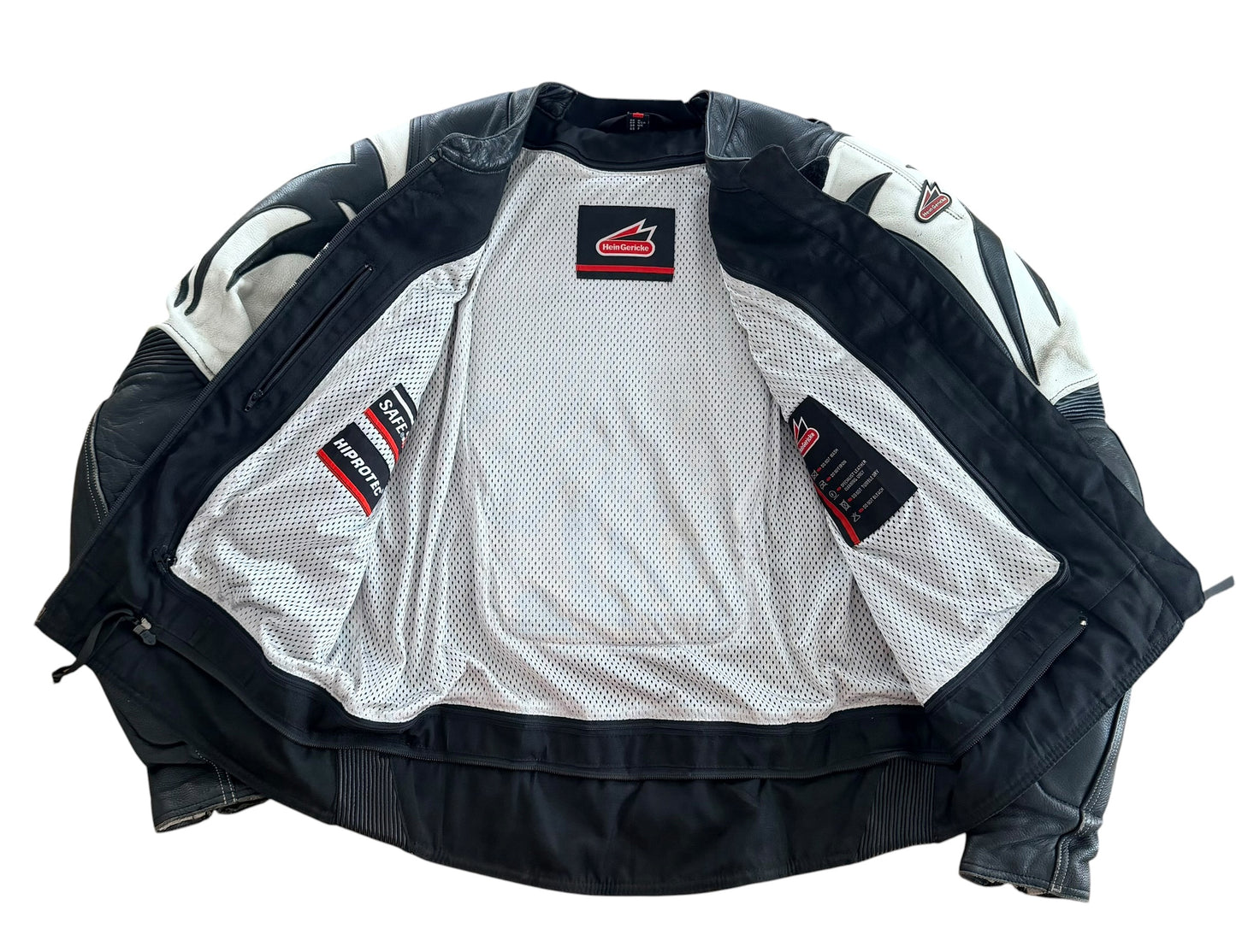 Vintage Hein Gericke Black and White Leather Motorcycle Cafe Racer Jacket, Large