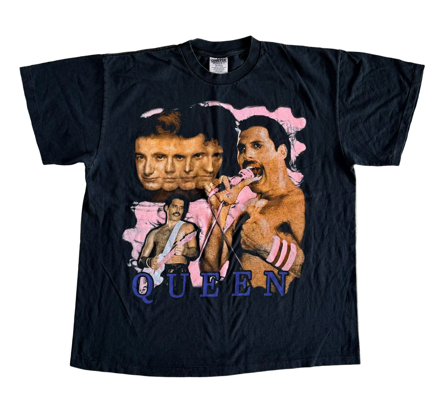 Vintage Queen Single Stitch Band T-Shirt Oneita Power-T Freddie Mercury Graphic Rock Concert Tee Black, Size XL