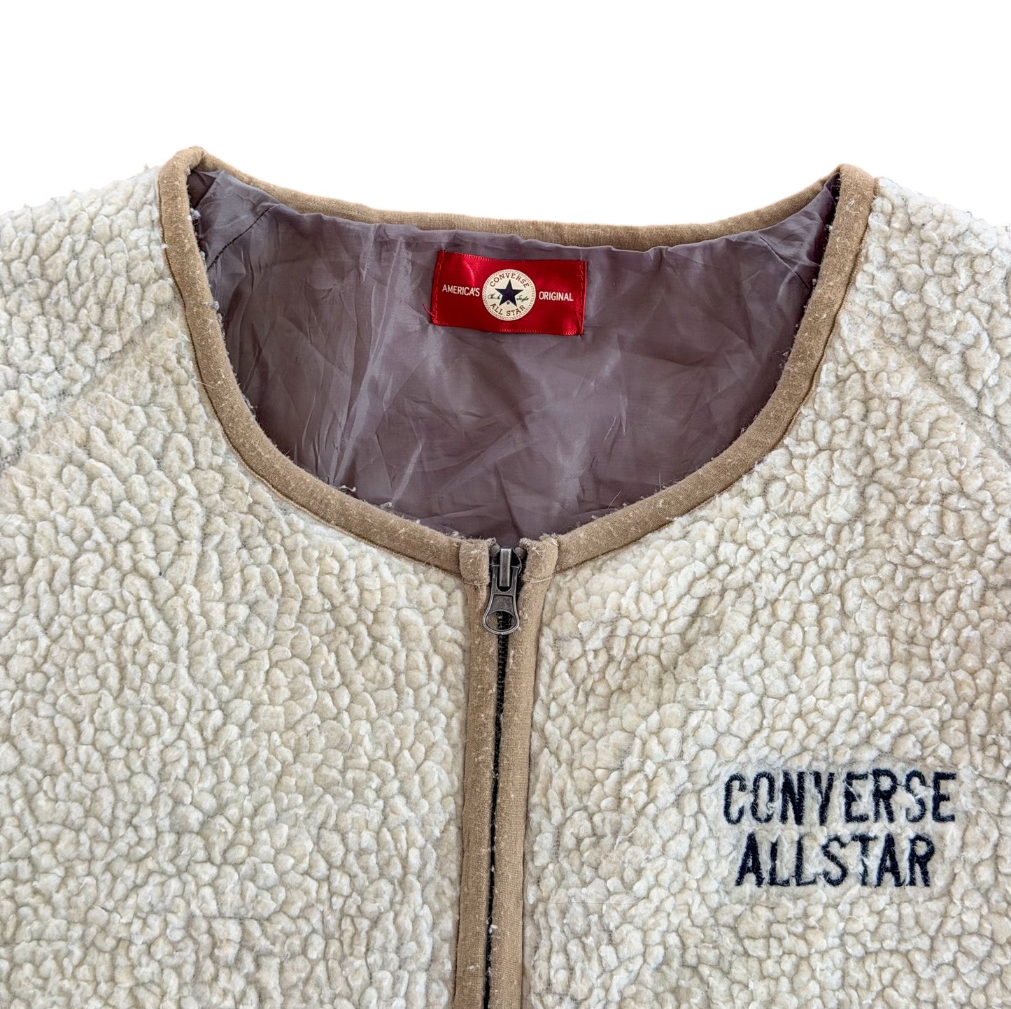 Converse All Star Sherpa Fleece Zip-Up Cream Teddy Jacket, size Large