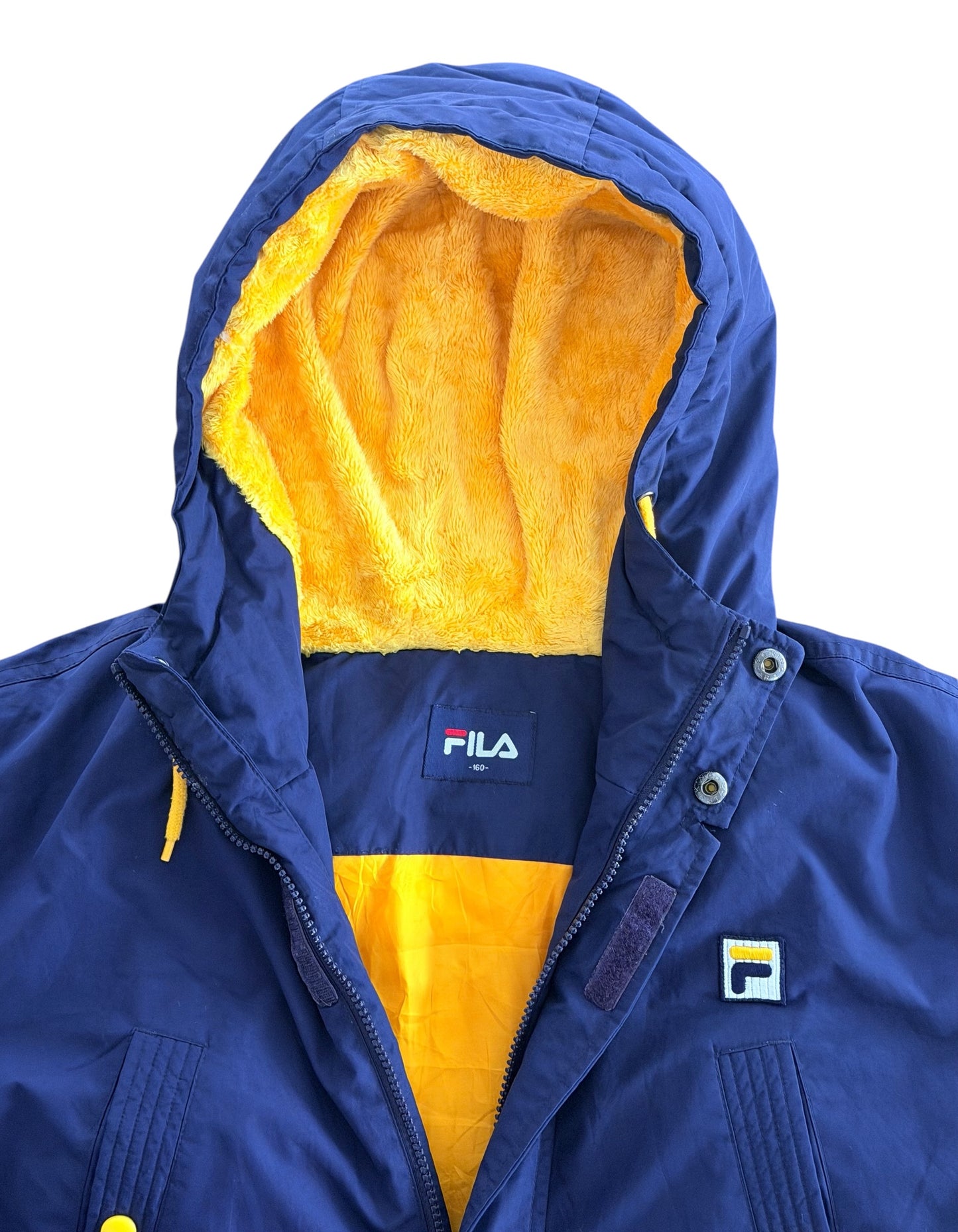 Vintage Fila Hooded Jacket Navy Yellow Parka Coat, Large