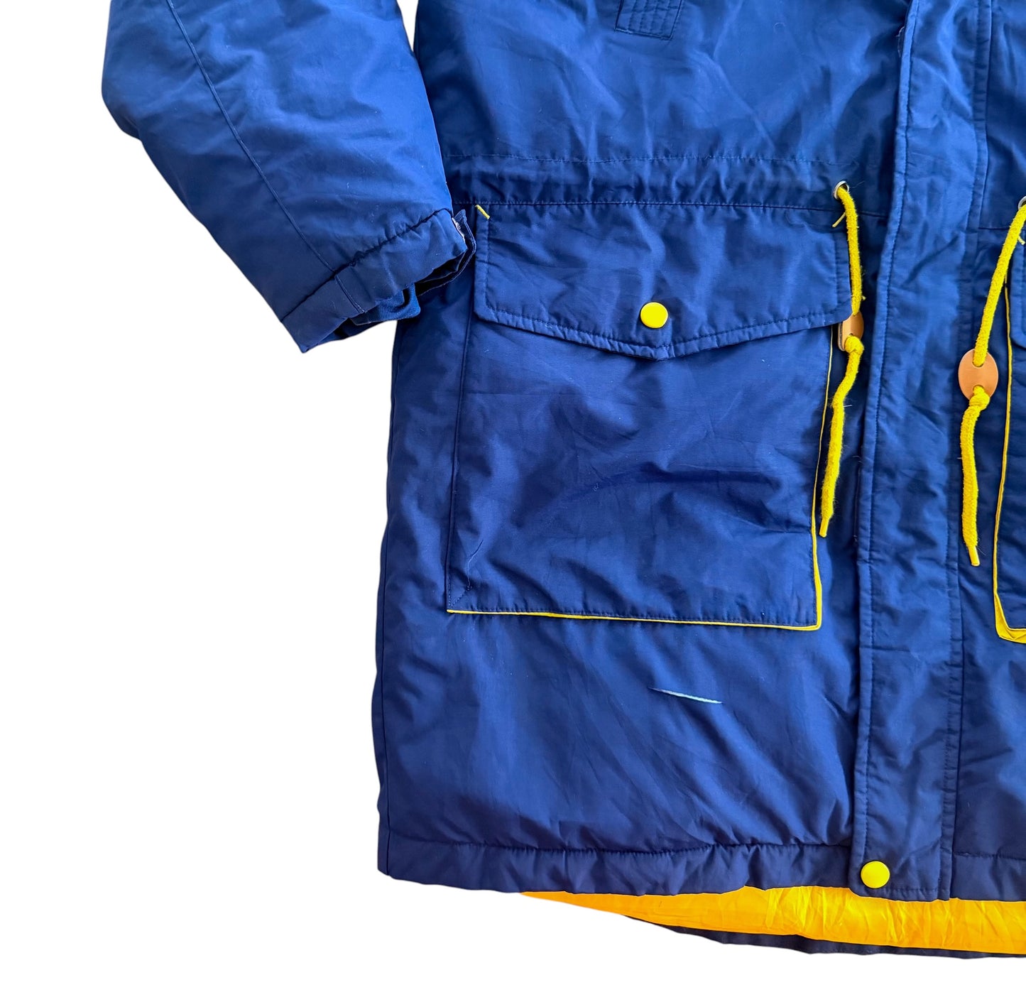 Vintage Fila Hooded Jacket Navy Yellow Parka Coat, Large