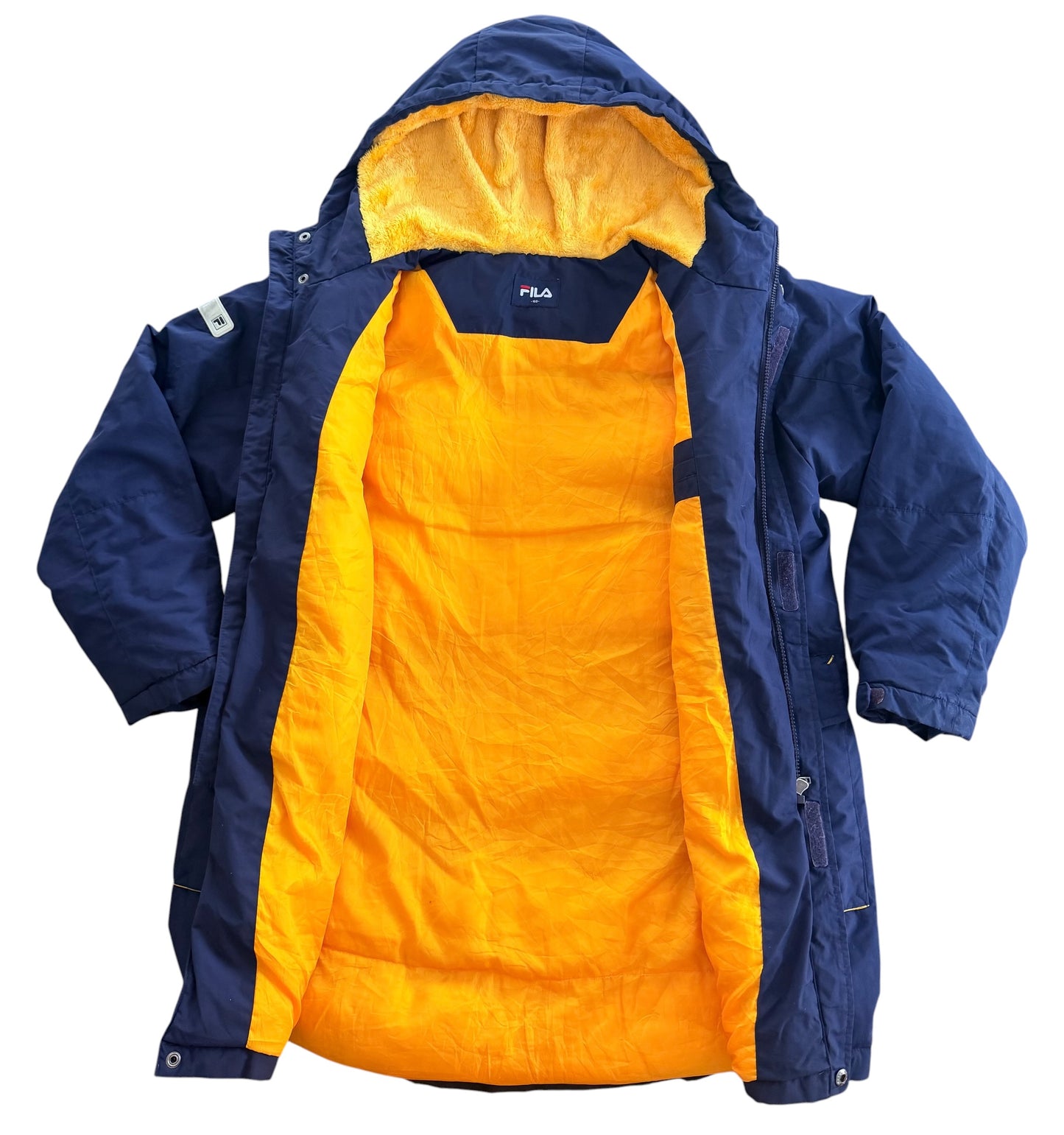 Vintage Fila Hooded Jacket Navy Yellow Parka Coat, Large