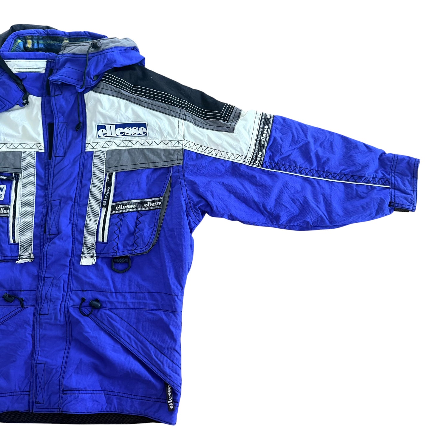 Vintage 80s Ellesse Technical Ski Jacket Blue Multi Pocket Hooded Jacket Size Large