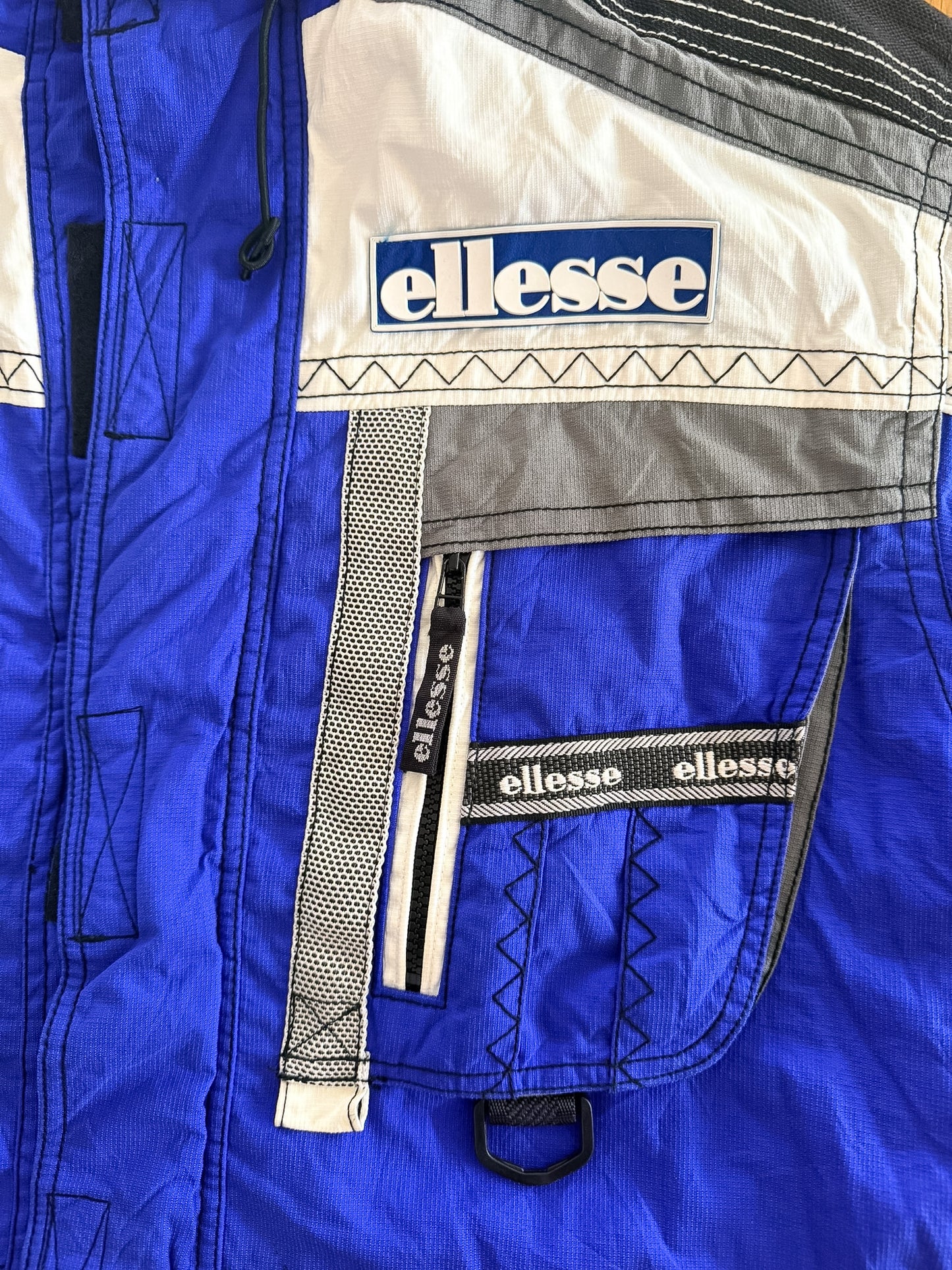 Vintage 80s Ellesse Technical Ski Jacket Blue Multi Pocket Hooded Jacket Size Large