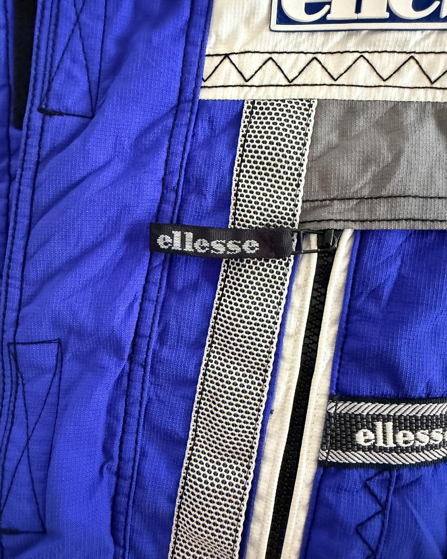Vintage 80s Ellesse Technical Ski Jacket Blue Multi Pocket Hooded Jacket Size Large