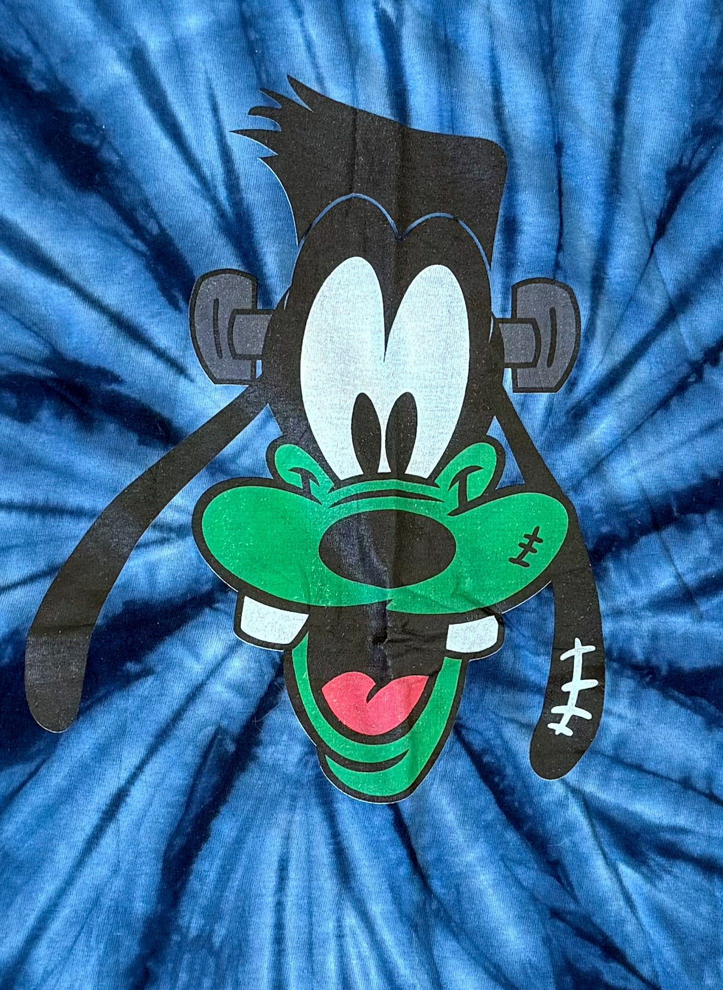 Vintage 90s Disney Goofy Tie Dye Blue Spiral Graphic Tee | Retro Streetwear Cartoon T-shirt, Size-Large