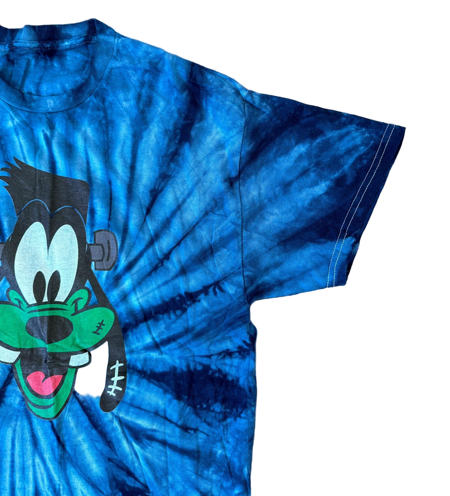Vintage 90s Disney Goofy Tie Dye Blue Spiral Graphic Tee | Retro Streetwear Cartoon T-shirt, Size-Large