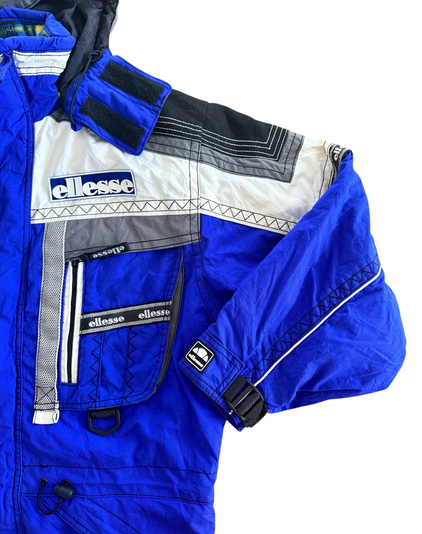 Vintage 80s Ellesse Technical Ski Jacket Blue Multi Pocket Hooded Jacket Size Large