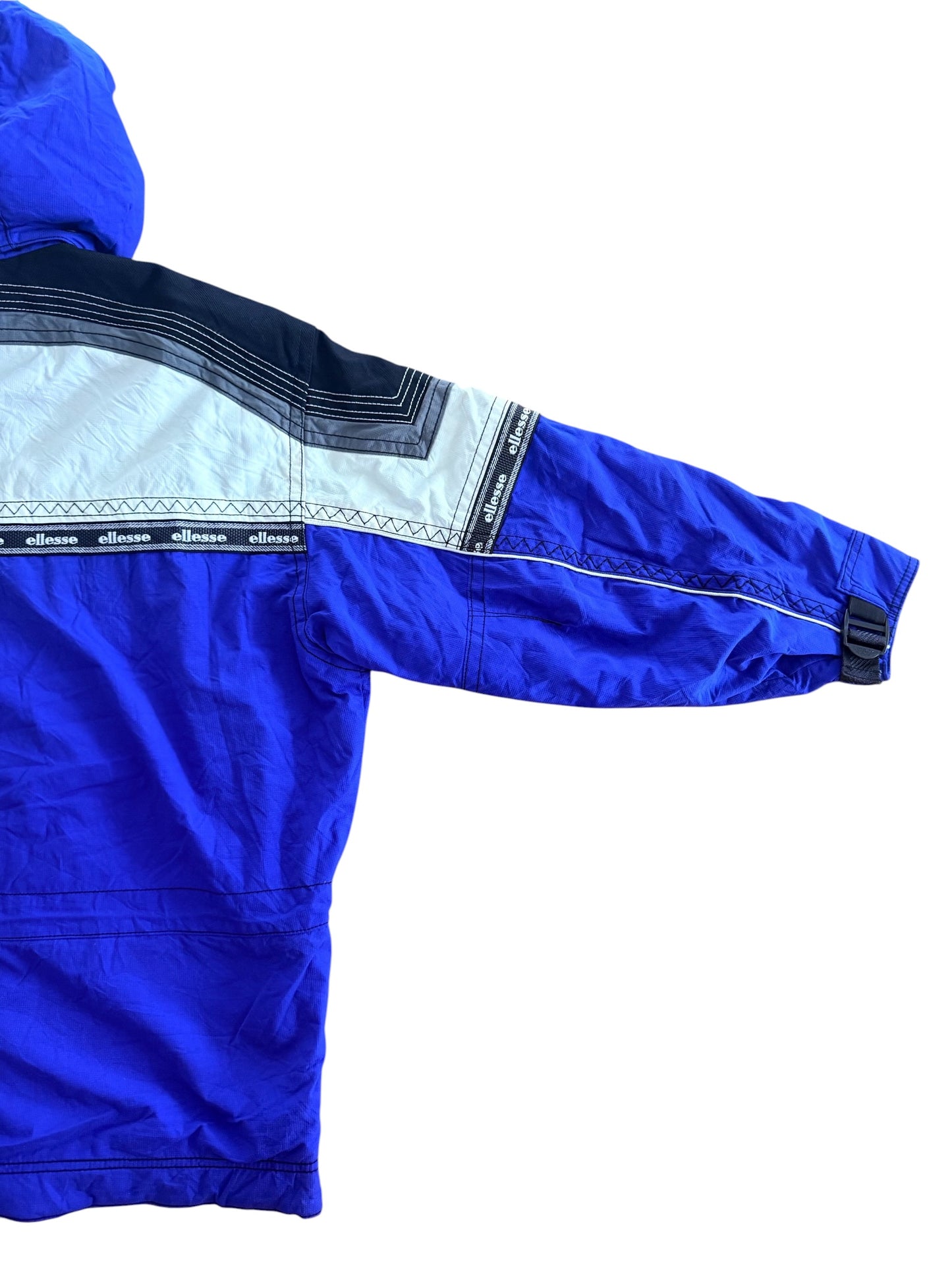 Vintage 80s Ellesse Technical Ski Jacket Blue Multi Pocket Hooded Jacket Size Large