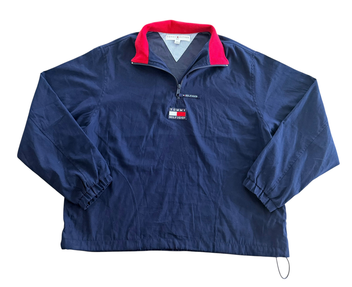 Vintage 2000s Tommy Hilfiger Navy Blue Quarter Zip Windbreaker Jacket, Large