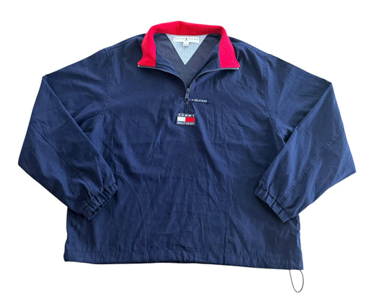 Vintage 2000s Tommy Hilfiger Navy Blue Quarter Zip Windbreaker Jacket, Large