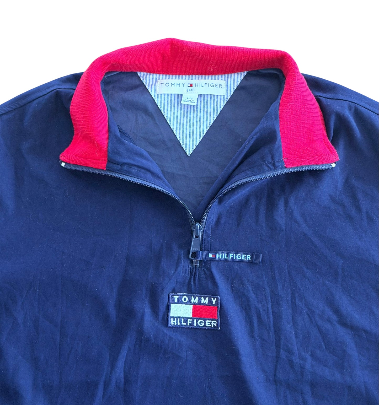 Vintage 2000s Tommy Hilfiger Navy Blue Quarter Zip Windbreaker Jacket, Large